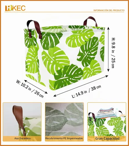 Vista 6 de Cesta de almacenamiento rectangular verde, cesta de ropa con asas, caja de almacenamiento plegable, cesta de regalo, decoración de habitación