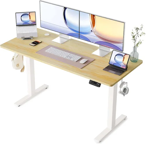 Vista 21 de YIHAYO Escritorio eléctrico de pie, escritorio de pie de 48 x 24 pulgadas con tablero de empalme, escritorio de pie para sentarse, mesa de Marco