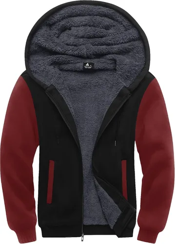 Vista 13 de SCODI Sudaderas con capucha para hombre, forro polar pesado, cremallera completa, forro de sherpa grueso, chaqueta con capucha