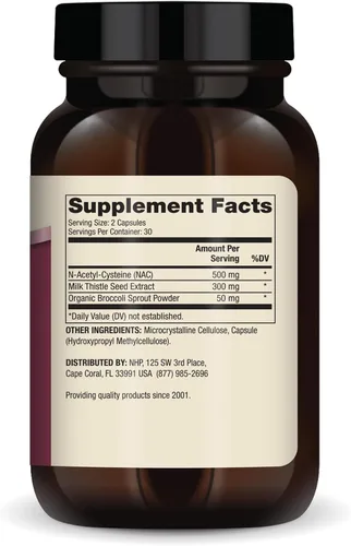 Vista 2 de Dr. Mercola Suplemento dietético NAC con cardo mariano, 30 porciones (60 cápsulas), 500 mg de N-acetil-cisteína por porción, sin OMG, sin gluten