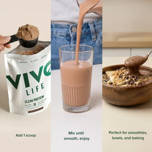 Vista 4 de Vivo life Proteína vegana en polvo 0.74 oz de guisantes y cáñamo, proteína a base de plantas por cucharada 30 porciones (31.7 onzas, sin sabor)