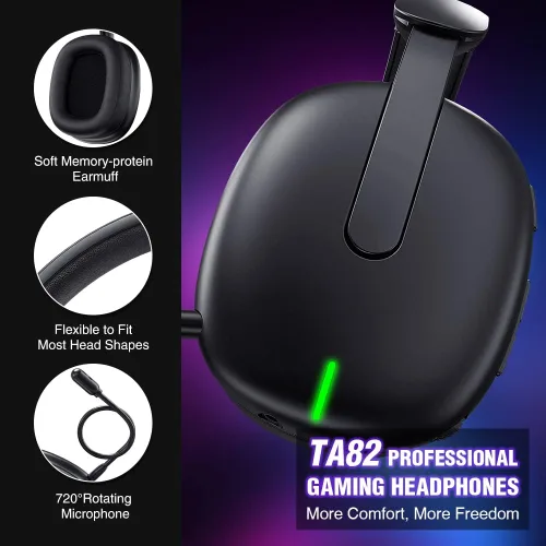 Vista 8 de WolfLawS TA82 Auriculares inalámbricos para juegos con micrófono desmontable con cancelación de ruido para PS5 PS4 PC, auriculares USB de 2.4 GHz