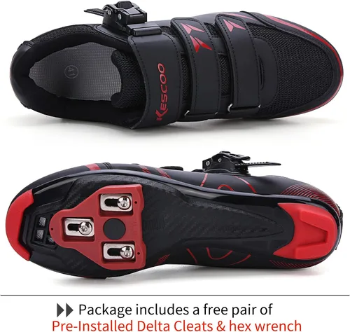 Vista 2 de KESCOO Zapatos de ciclismo para hombre y mujer, compatibles con zapatos de bicicleta Peloton y tacos Delta preinstalados, clip en bicicleta