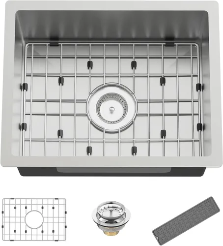 Vista 11 de Fregadero negro de cocina y bar, fregadero de cocina de acero inoxidable de 20 x 16 pulgadas, moderno fregadero de barra de montaje en la parte