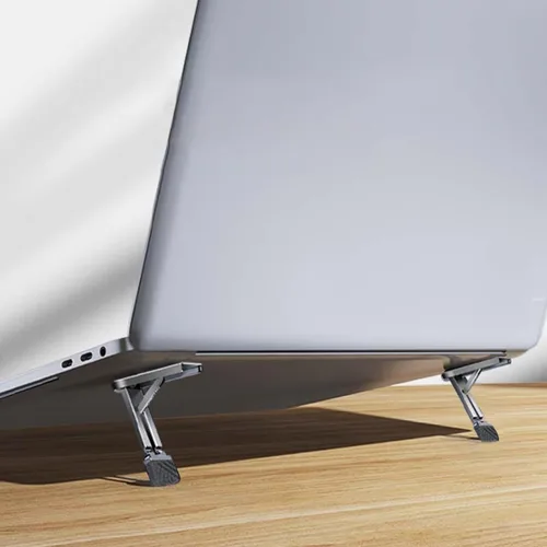 Vista 4 de Soporte plegable portátil de aluminio para computadora portátil, elevadores de enfriamiento invisibles, alturas ajustables, ordenador portátil