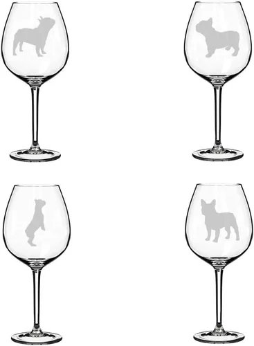 Vista 3 de MIP Juego de 4 copas de vino Frenchie French Bulldog Collection (10 onzas)