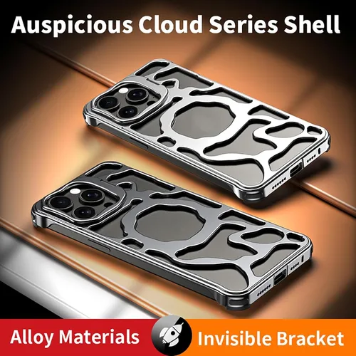 Vista 3 de Funda para iPhone 16 Pro Max/16 Pro/16, cubierta delgada de aleación de aluminio con disipación de calor con soporte de lente, funda de metal