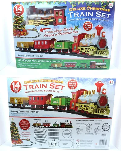 Vista 2 de eBuyGB Festive - Juego de tren navideño de lujo de 14 piezas con luz y sonido