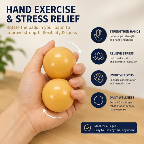 Vista 2 de JapanBargain, Juego de Bolas Baoding de 2 – Ejercicio de Mano, Alivio del Estrés, Coordinación y Entrenamiento de Fuerza, Bolas de Terapia con Caja
