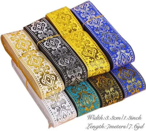 Vista 2 de MSCFTFB Diseños étnicos - Cinta jacquard tejida con flecos para accesorios de ropa, correas de adorno, cinturones, collares, manualidades, ancho