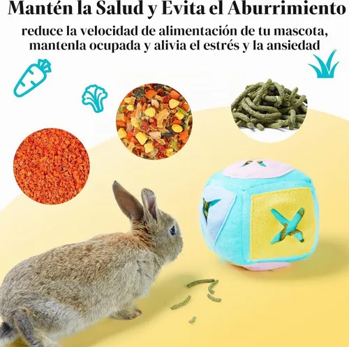 Vista 4 de Gran juguete de forrajeo para conejos con campana, juego de alimentación de rompecabezas lavable para conejos, juguete de conejo para conejos