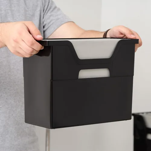 Vista 7 de IRIS USA Caja de archivos de escritorio portátil mediana con tapa abierta, paquete de 6, asas laterales, pestañas e insertos, carpetas de archivos