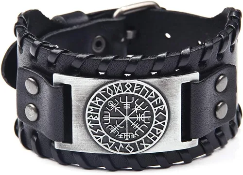 Vista 18 de GelConnie - Pulsera de piel con amuleto vikingo y talismán escandinavo celta pagano