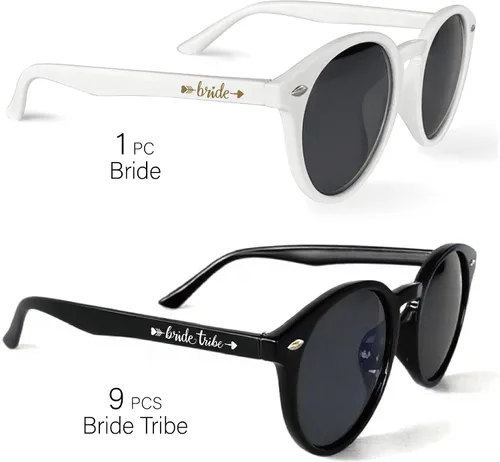 Vista 6 de LADY&HOME Gafas de sol de ojo de gato para despedida de soltera, suministros para dama de honor y despedida de soltera, 10 lentes de sol redondos