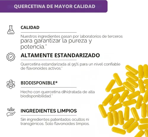 Vista 2 de Sandhu - Suplemento de quercetina con bromelina, complejo de quercetina y bioflavonoides para el refuerzo inmunitario y la salud respiratoria, 1,000