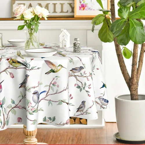 Vista 13 de Horaldaily Mantel de primavera 52×70 pulgadas rectangular, mantel con diseño de pájaros en ramas y flores beige, lavable, mantel de temporada