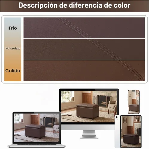 Vista 8 de Joveco Banco Otomano de Almacenamiento de 24 Pulgadas de Cuero, Taburete Rectángulo para Reposapiés para Sala de Estar, Dormitorio, Entrada