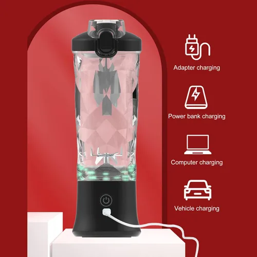 Vista 2 de Licuadora portátil, 18000rpm 20.3 fl oz de gran capacidad inalámbrica de acero inoxidable con 6 cuchillas ultra afiladas para batidos y licuados