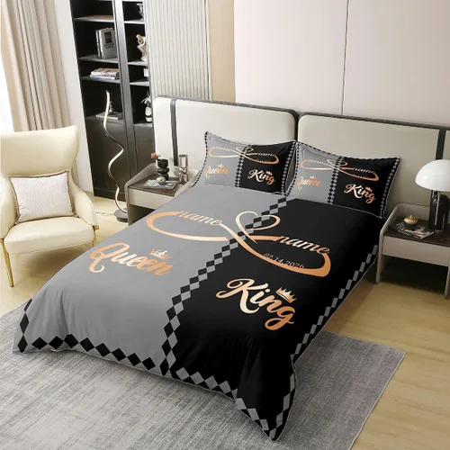 Vista 2 de Erosebridal King and Queen - Funda de edredón personalizada 100% algodón, funda de edredón romántica para el día de San Valentín para los Negro