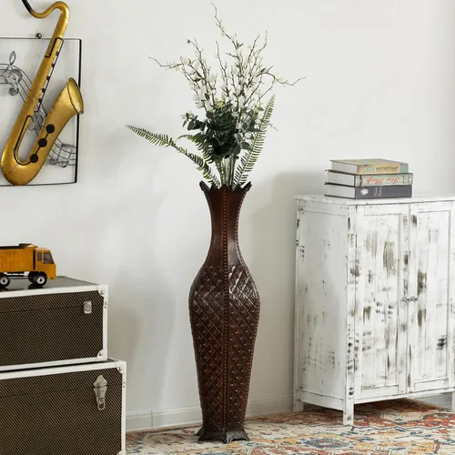 Vista 8 de Jarrón de piso de metal marrón de 34 pulgadas: elegante centro de mesa decoración del hogar, flor seca, flor artificial, decoración de sala