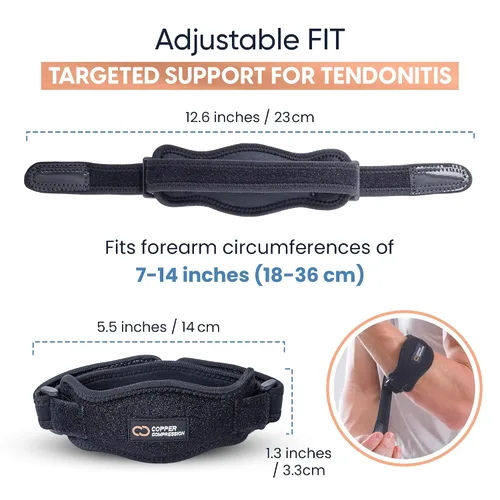 Vista 6 de Copper Compression Codera de tenista, soporte de contrafuerza ajustable para tendinitis, codo de golfista, codo de tenista, dolor de antebrazo