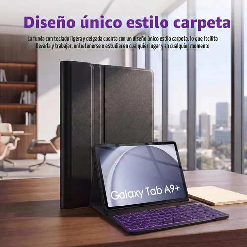 Vista 7 de Funda con teclado retroiluminado para Samsung Galaxy Tab A9 Plus de 11 pulgadas 2023 (SM-X210/X216/X218) con protector de pantalla, teclado