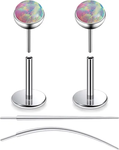 Vista 56 de F136 - Aretes de titanio 20/18/16G sin rosca, con parte trasera plana, multicolor, ópalo, nariz, labret Medusa Monroe, piercing con forma cónica
