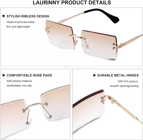 Vista 6 de Gafas de sol rectangulares para mujeres y hombres, sin marco, cuadradas, gafas de sol para hombre