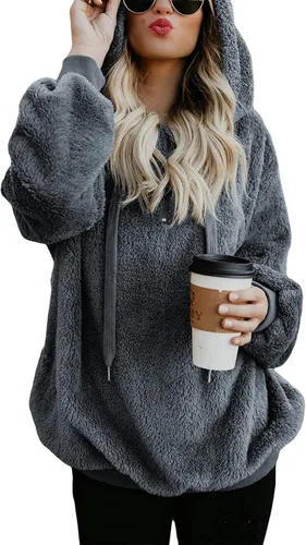 Vista 58 de Century Star Sudadera deportiva mullida de vellón con capucha para mujer de talla extragrande con bolsillos