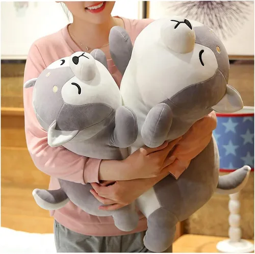 Vista 5 de ERDAO Husky - almohada de felpa, animal de peluche Huskie, Almohada de juguete de animales de peluche de Huskie para niños, día de San Valentín