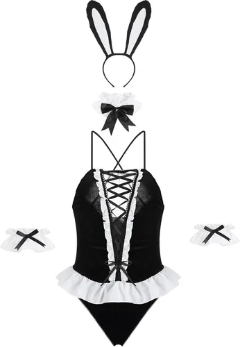 Vista 5 de Disfraz sexy para mujer conjunto de lencería de conejito para cosplay fiesta JK con ligas