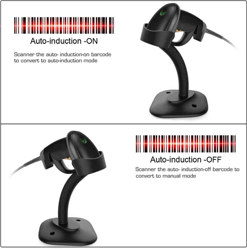 Vista 3 de Esup Escáner de código de barras con soporte Escáner de código de barras USB Lector de código de barras láser de mano con soporte ajustable