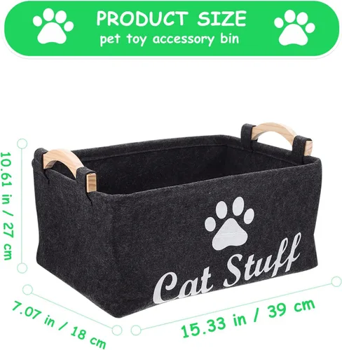 Vista 7 de Contenedor de almacenamiento de juguetes para gatos, plegable, de tela, organizador de accesorios para mascotas, cesta de fieltro, organizador