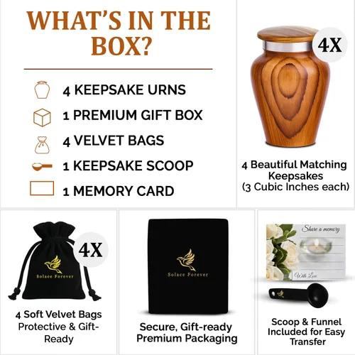 Vista 2 de Urnas Pequeñas con Estampado de Madera Metálica para Recuerdo de Cenizas Humanas - Mini Urna para Cenizas de Adultos Hombres y Mujeres - Juego