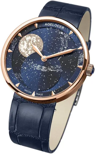 Vista 2 de AGELOCER Womens Top Brand Blue Moon Phase Lightweight Analog Quartz Business Casual Fashion Ladies Watch Luxury Elegant Christmas Valentine