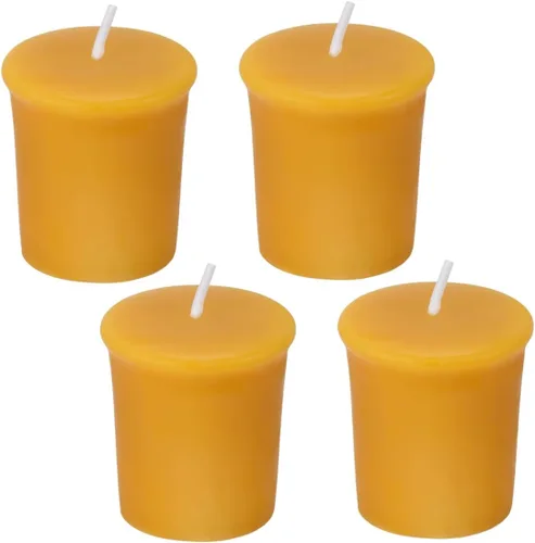 Vista 9 de 4 velas votivas de cera de abejas, blanco crema, quema de 12 horas, oración y conmemoración Tono crema suave, brillo de 12 horas, mejor en un