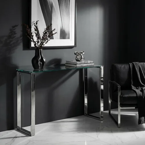 Vista 6 de Cortesi Home Remi - Mesa consola de cristal contemporánea con acabado cromado