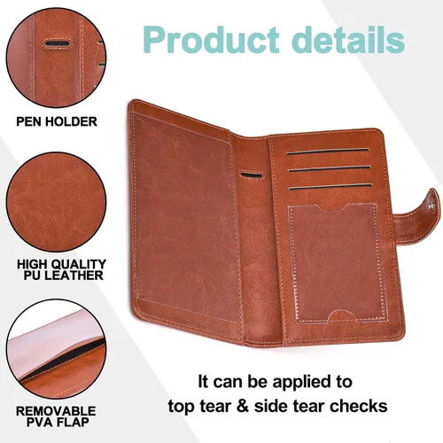 Vista 4 de Fundas negras para chequera - Registros de cuero RFID para chequera personal, carteras para mujeres y hombres con funda para chequera (negro)