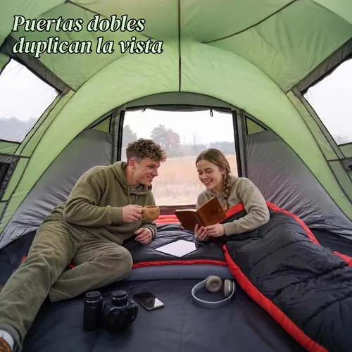 Vista 4 de Hewolf Tienda de campaña desplegable para 2/4 personas, fácil instalación instantánea, impermeable, tienda familiar automática para camping