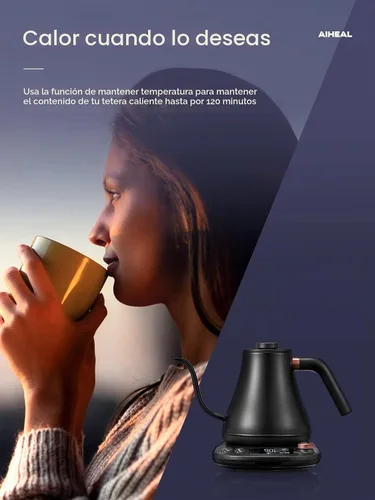 Vista 7 de Hervidor eléctrico de cuello de cisne con control de temperatura, hervidor eléctrico para café y té, interior de acero 100% inoxidable