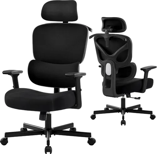 Vista 10 de AreShark Silla ergonómica de oficina – Silla de escritorio de malla transpirable con respaldo alto con soporte lumbar y reposacabezas ajustable