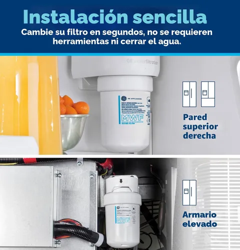 Vista 5 de GE MWF Filtro de agua para refrigerador, filtro de repuesto original, certificado para reducir el plomo, el azufre y más de 50 impurezas