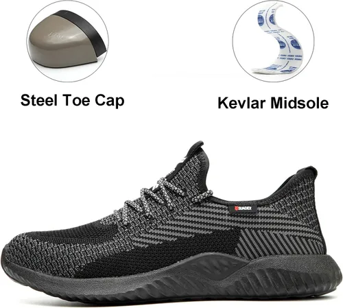Vista 2 de SUADEX Zapatos de punta de acero para hombres y mujeres, zapatos de trabajo indestructibles, cómodos, ligeros, transpirables, de seguridad
