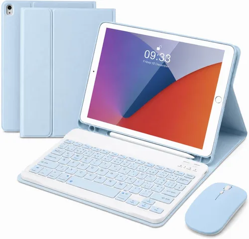Vista 16 de SOPPY Funda con teclado Bluetooth con mouse para iPad de 6ª/5ª generación, iPad Pro de 9.7 pulgadas, Air 1/2, teclado inalámbrico desmontable