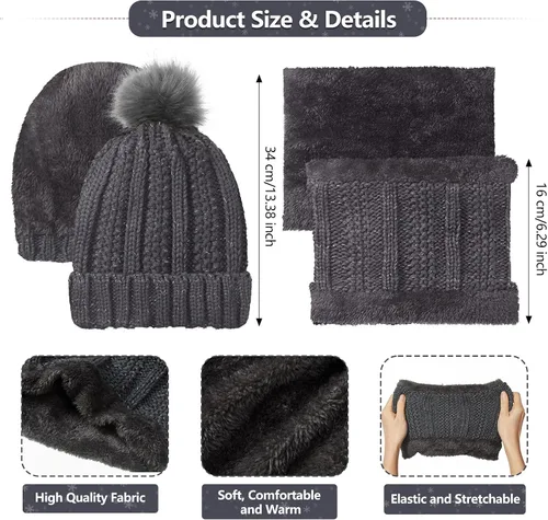 Vista 2 de 5 Pieces Women Winter Ski Outing Set, Knit Hat Scarf Gloves Earmuffs Stockings