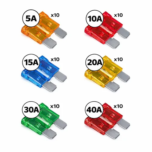 Vista 3 de MGI SpeedWare 60 piezas de fusibles de hoja LED surtido, brillo inteligente, 5 A, 10 A, 15 A, 20 A, 30 A, 40 A, ATO/ATC 12vDC de protección