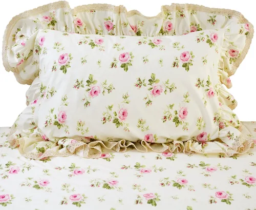 Vista 4 de FADFAY Juego de funda de edredón con estampado floral de roseta, juego de ropa de cama de encaje con volantes para niñas, 3 piezas