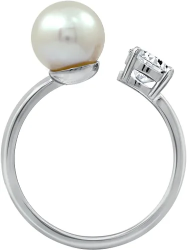 Vista 4 de Amazon Essentials Anillo de perlas de agua dulce con circonita cúbica de plata esterlina chapada en platino (anteriormente colección Amazon)