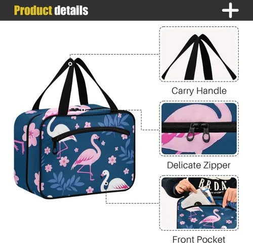 Vista 4 de Elegant Animal Flamingo Grey Hanging Travel Cosmetic Bags for Women with Hook Designer Necessities Bag for Makeup mom Toilet bolso de viaje
