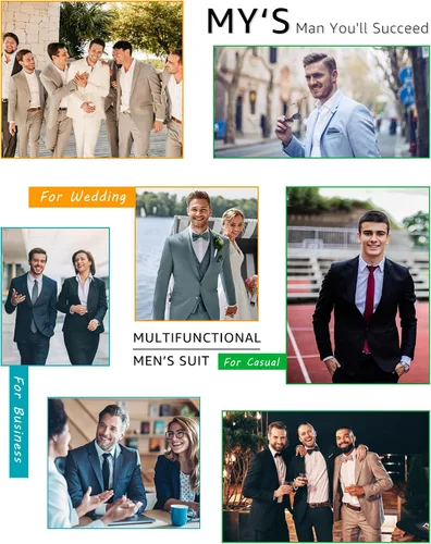 Vista 7 de MY'S - Conjunto de traje ajustado de 3 piezas con chaqueta con un botón, chaleco, corbata y pantalones